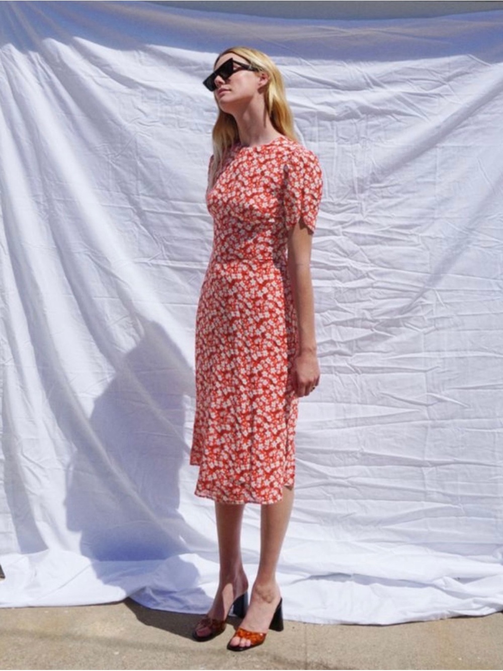 Reformation Red and White Floral Midi Dress